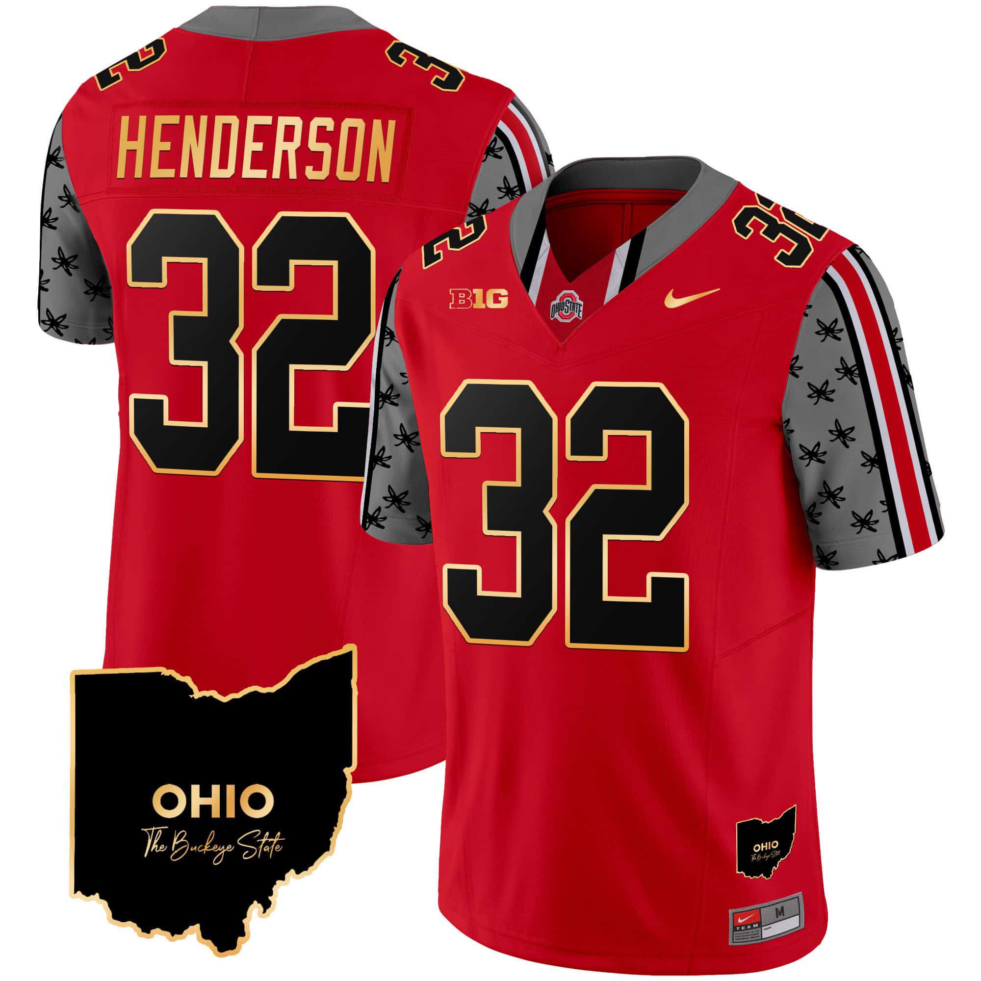 Men Ohio State Buckeyes #32 Henderson Red 2024 Nike Home Patch Gold Trim Vapor Limited NCAA Jersey